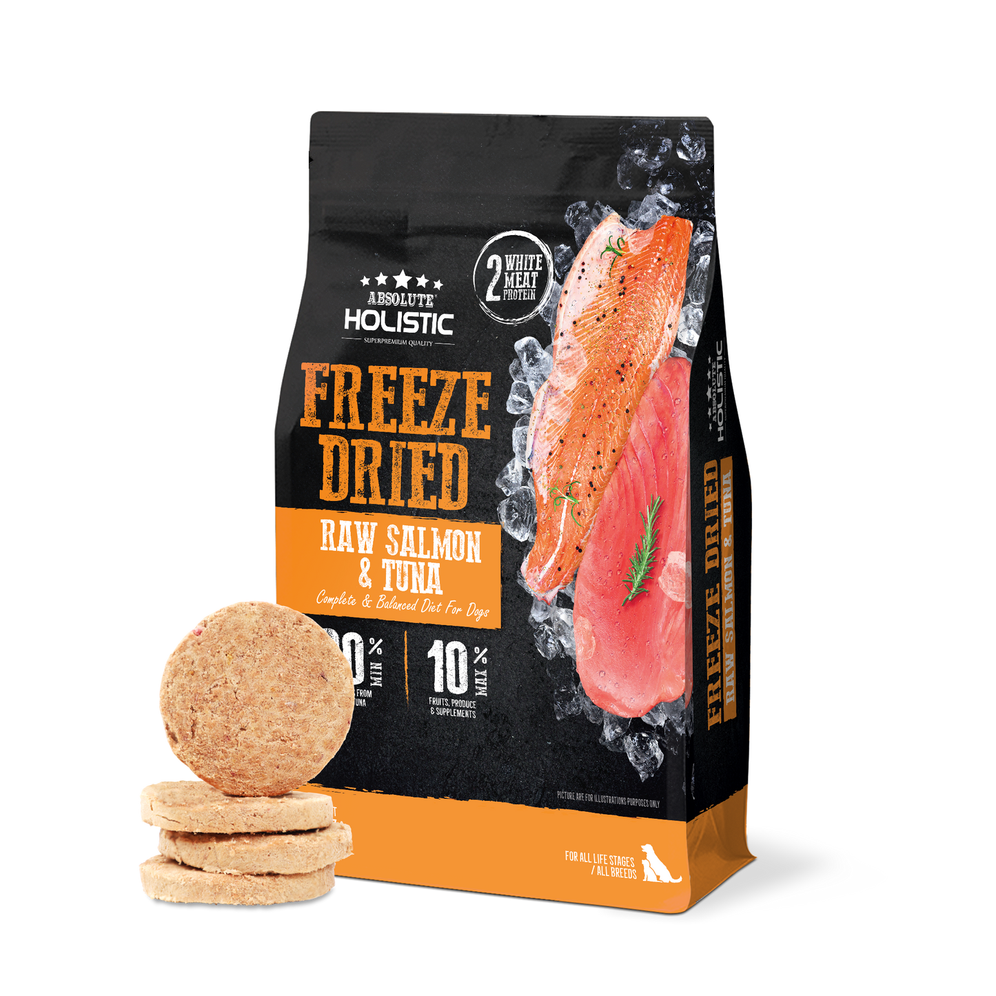 [As Low As $46 Each] Absolute Holistic Freeze Dried Raw Salmon & Tuna Patties Dog Food 12.7oz