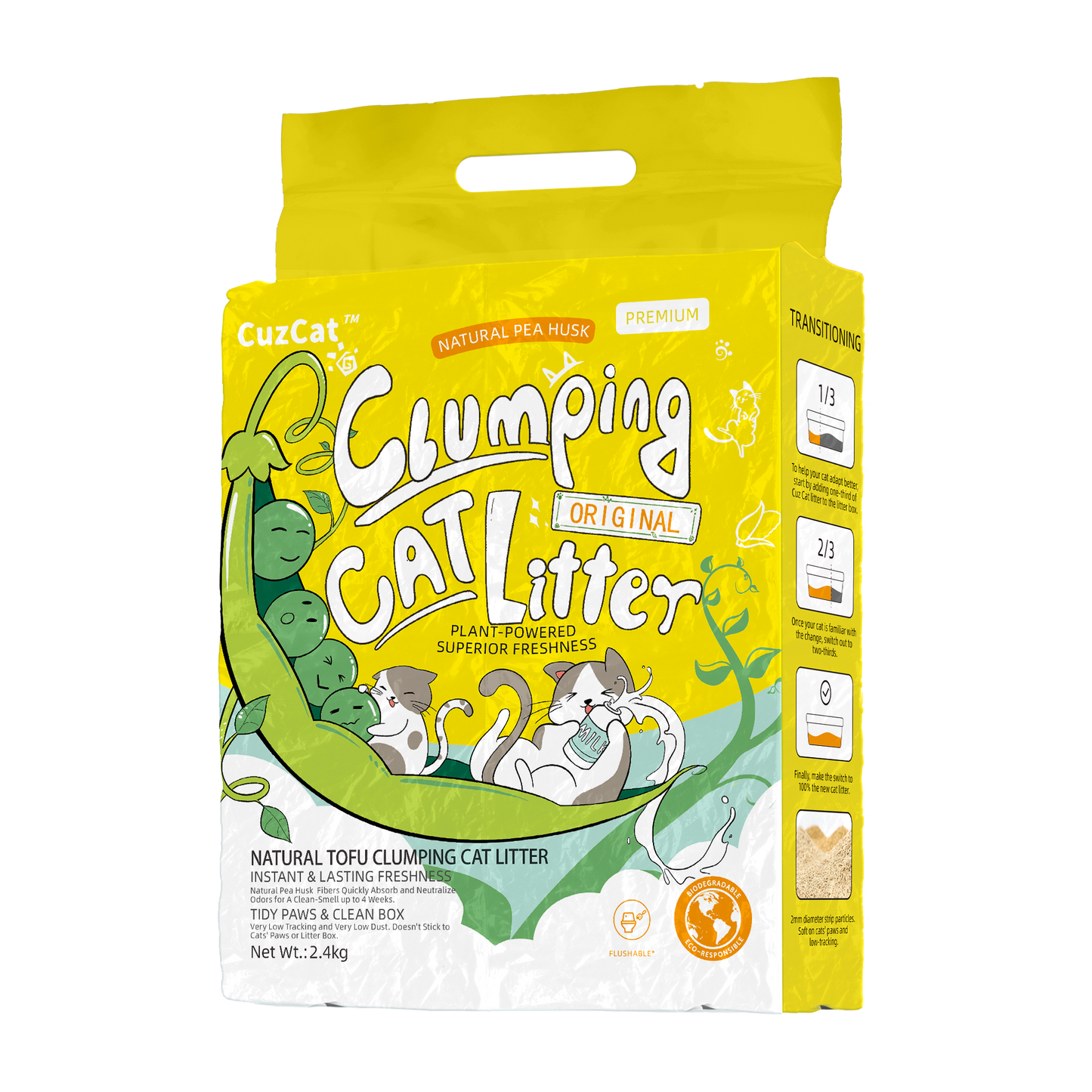 CuzCat Original Pea Husk Clumping Cat Litter 6L (Bundle of 6)