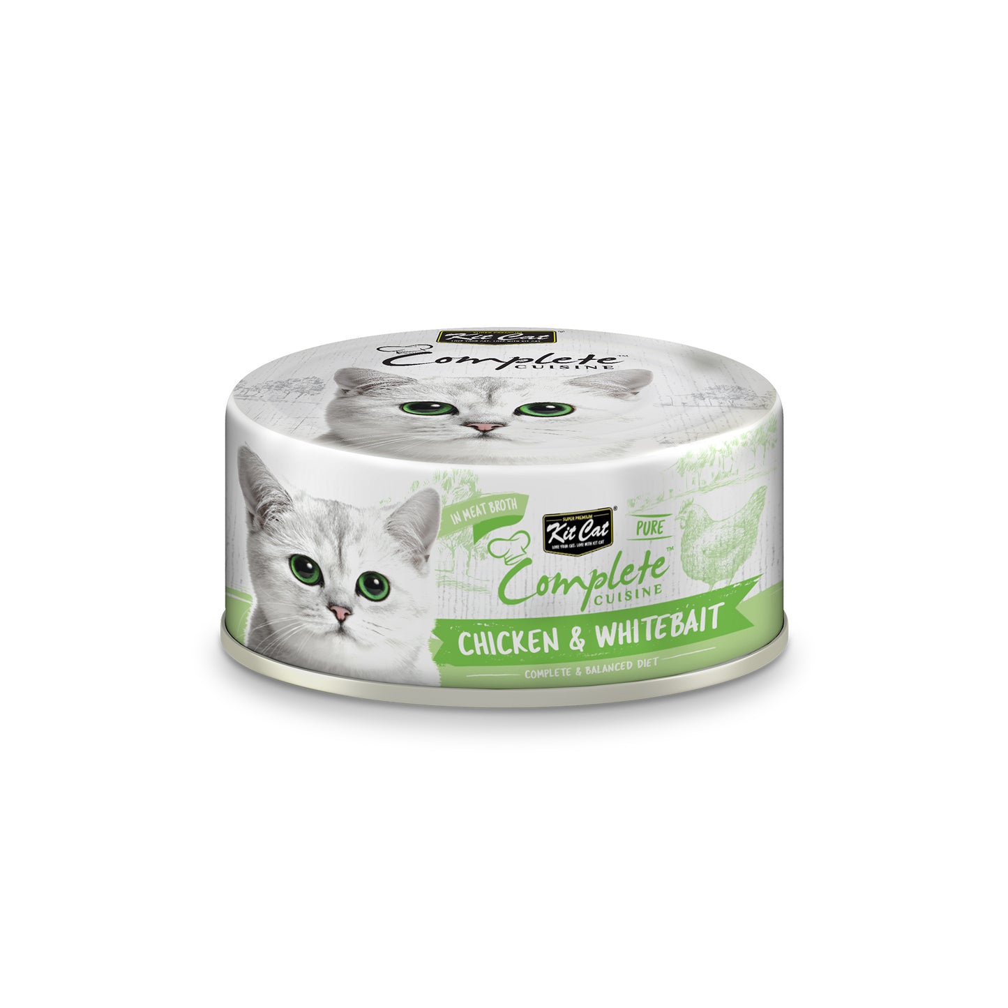 [As Low As $1.45 Each] Kit Cat Complete Cuisine Pure Chicken & Whitebait Wet Cat Canned Food 70g