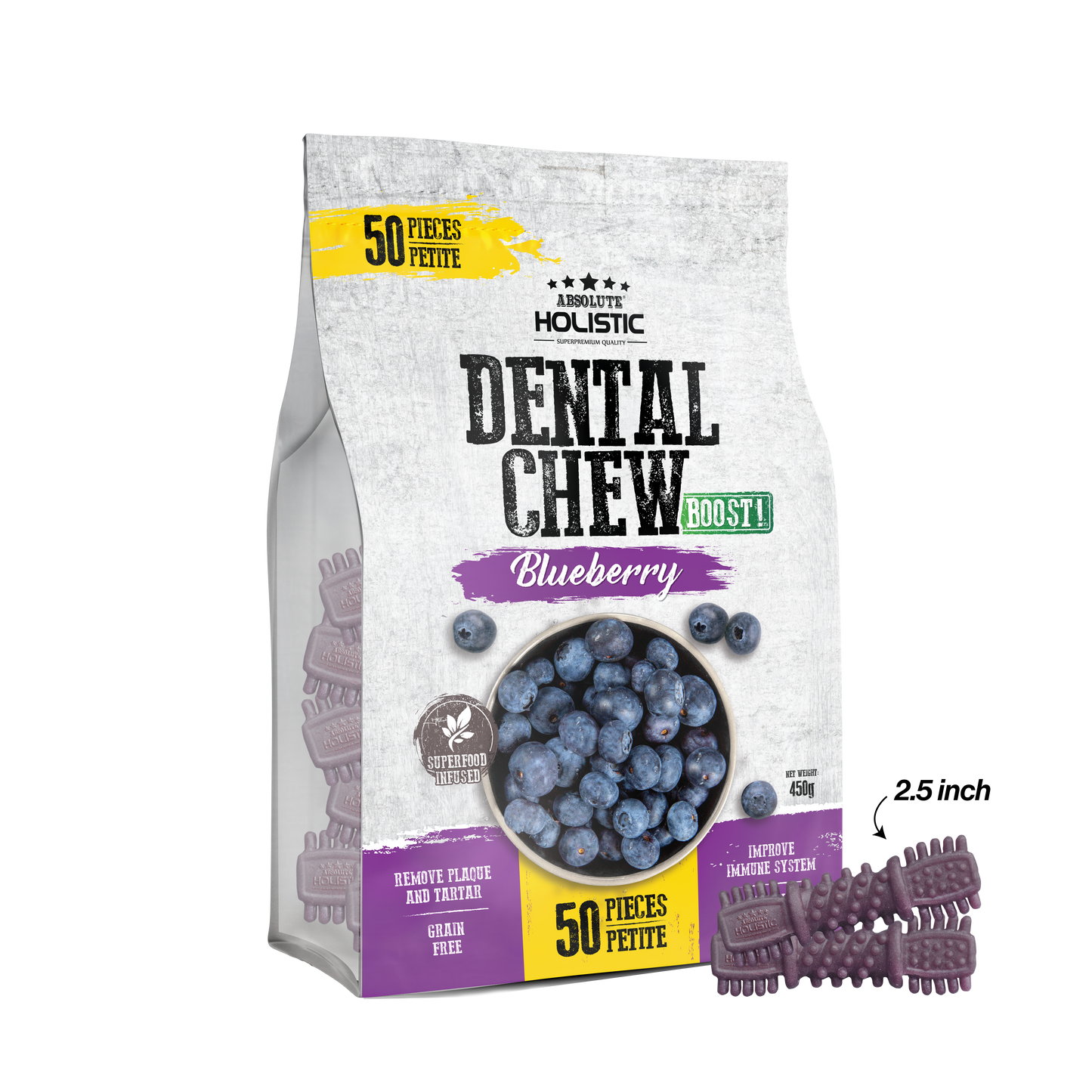 Absolute Holistic Boost Blueberry Dental Chew Jumbo Pack for Dogs (2 Sizes)