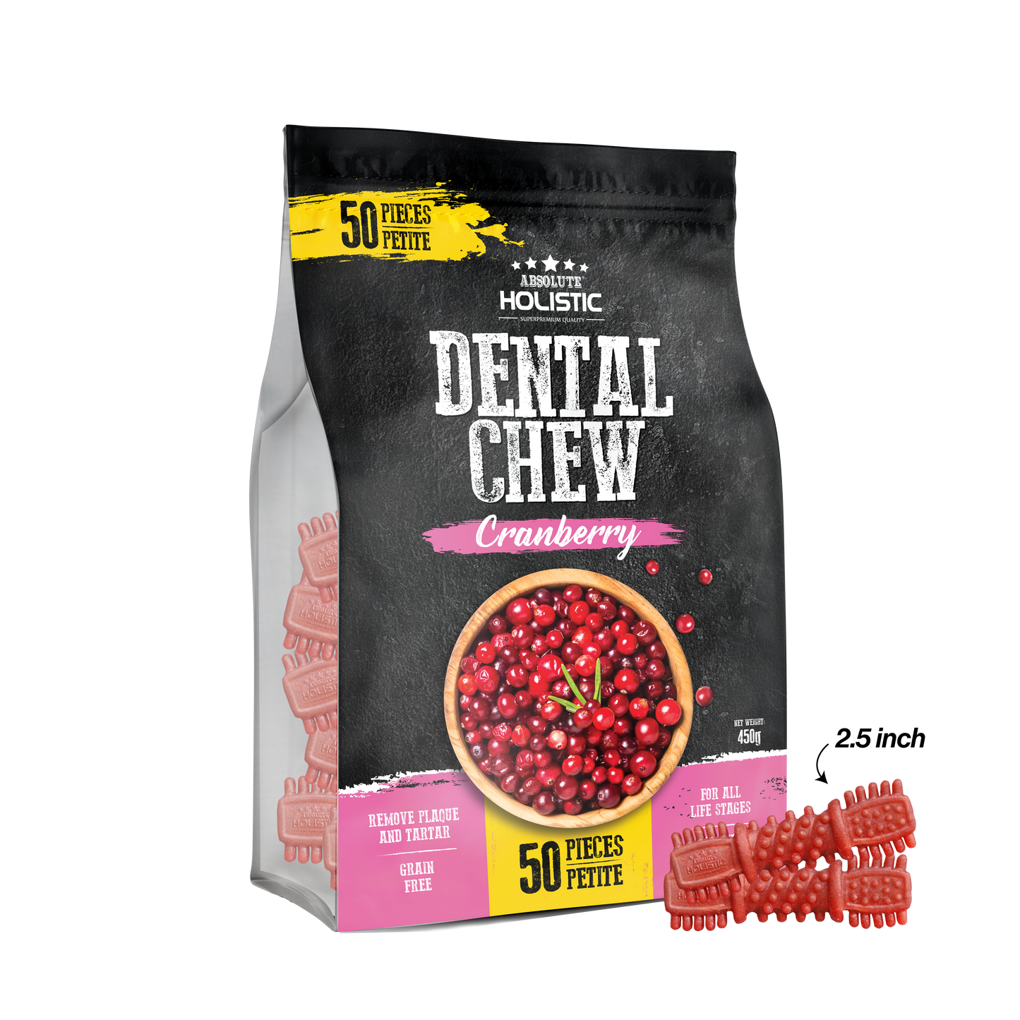 Absolute Holistic Boost Cranberry Dental Chew Jumbo Pack for Dogs (2 Sizes)
