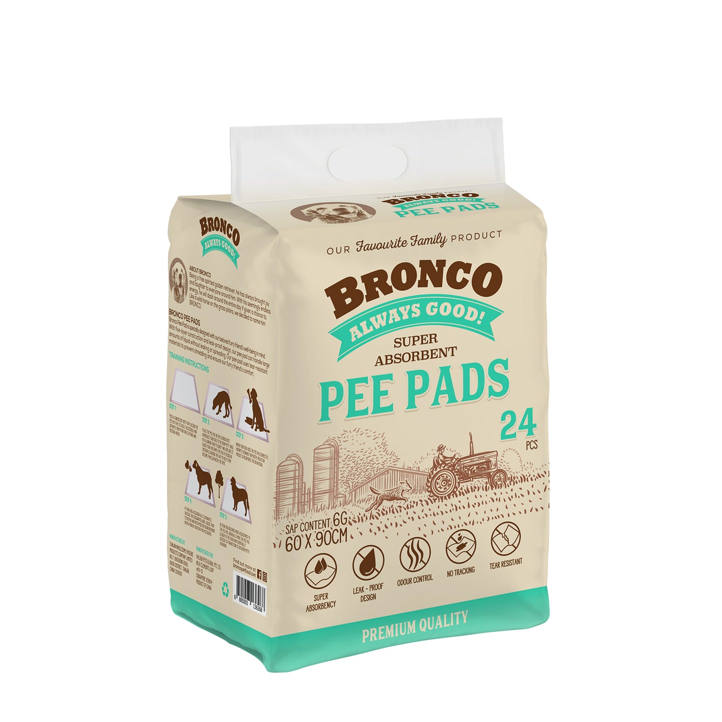 Bronco Super Absorbent Pee Pads for Dogs & Cats (2 sizes)