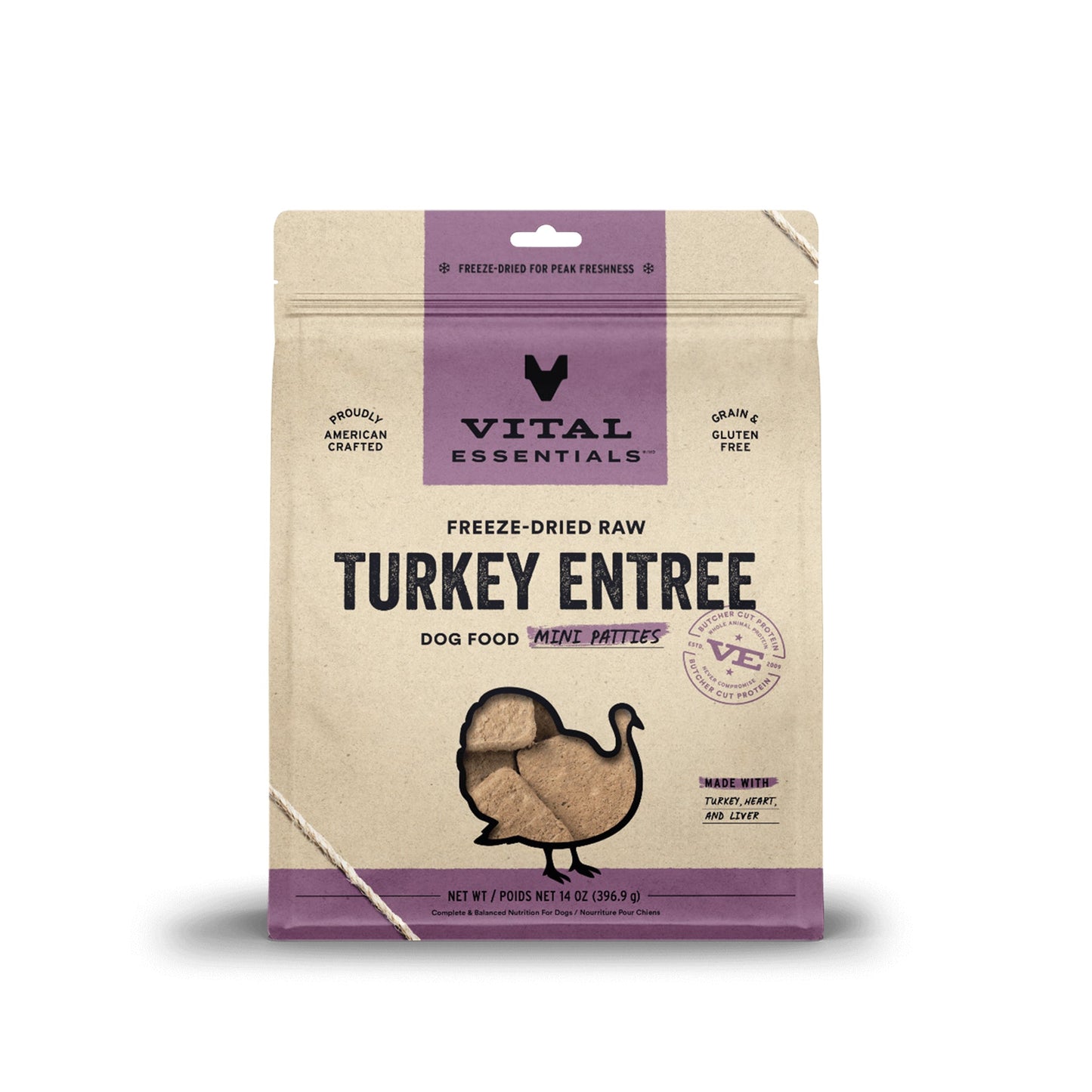 [3 for $141] Vital Essentials Mini Patties Turkey Entree Freeze Dried Raw Dog Food 14oz