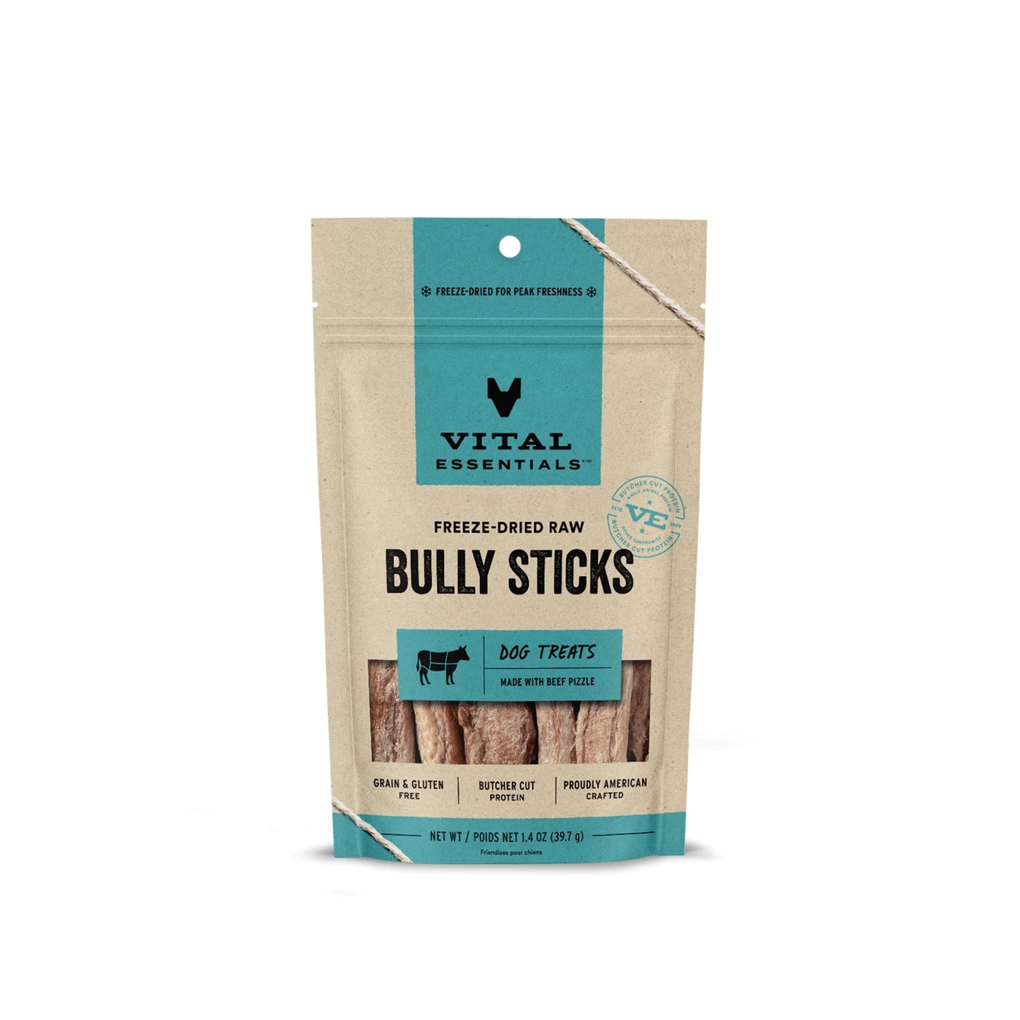 Vital Essentials Freeze Dried Raw Bully Sticks Single Ingredient Dog Treats 1.4oz