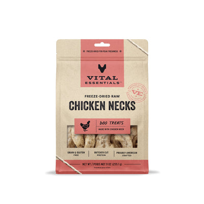 Vital Essentials Freeze Dried Raw Chicken Necks Single Ingredient Dog Treats 9oz