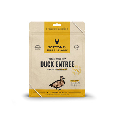 [3 for $114] Vital Essentials Mini Nibs Duck Entree Freeze Dried Raw Cat Food 8oz