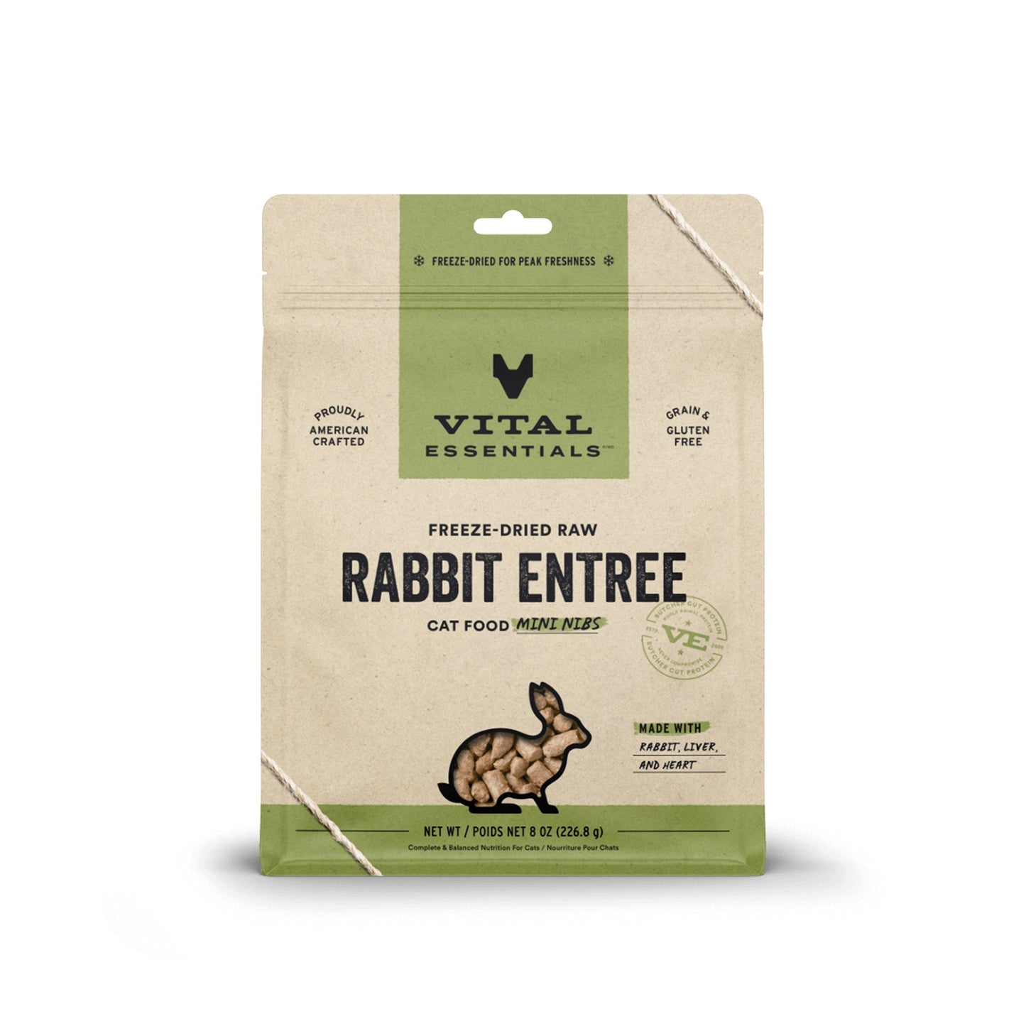 [3 for $135] Vital Essentials Mini Nibs Rabbit Entree Freeze Dried Raw Cat Food 8oz