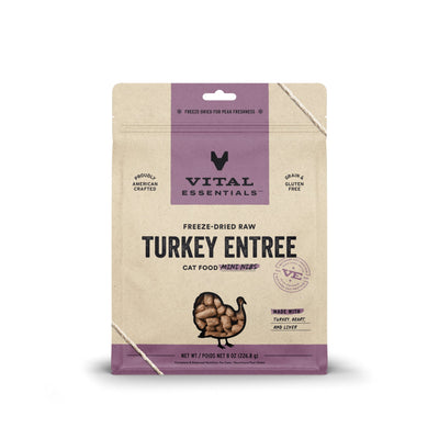 [3 for $96] Vital Essentials Mini Nibs Turkey Entree Freeze Dried Raw Cat Food 8oz