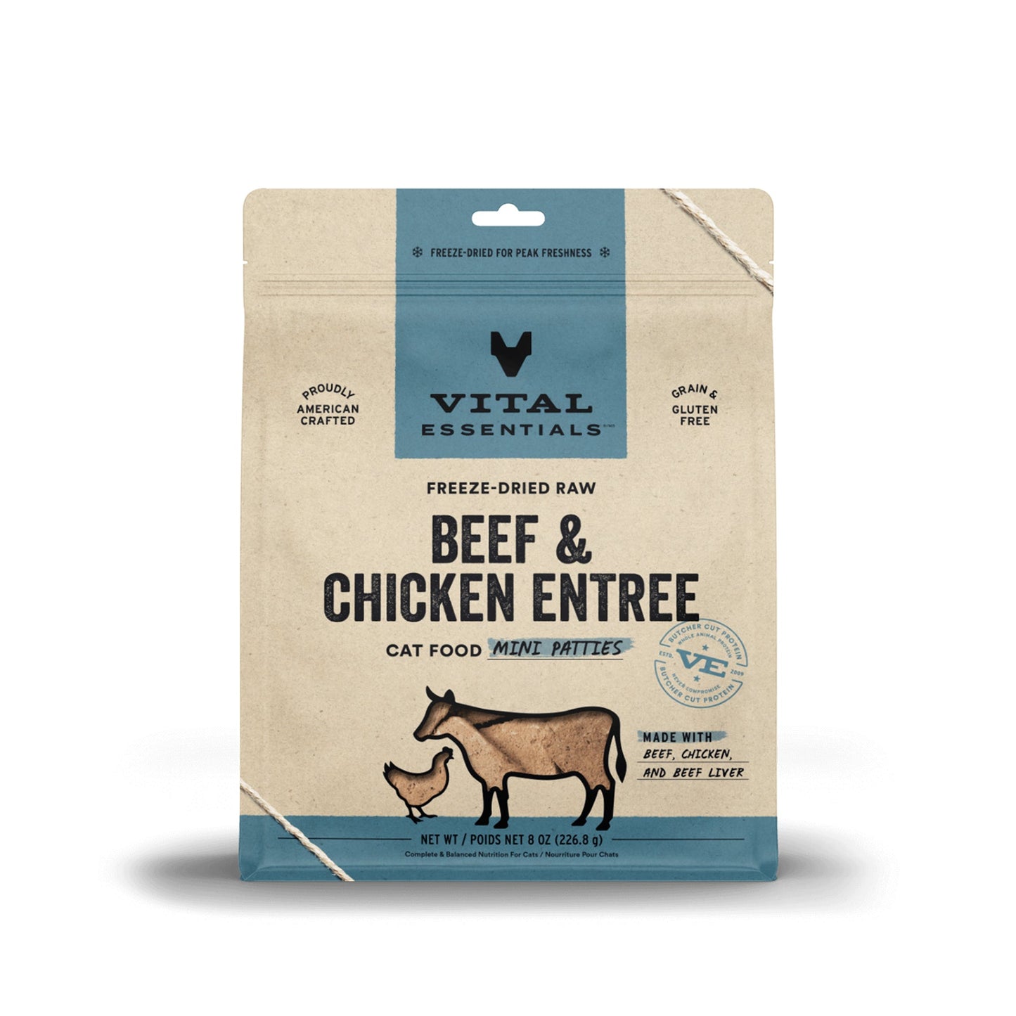 [3 for $96] Vital Essentials Mini Patties Beef & Chicken Entree Freeze Dried Raw Cat Food 8oz