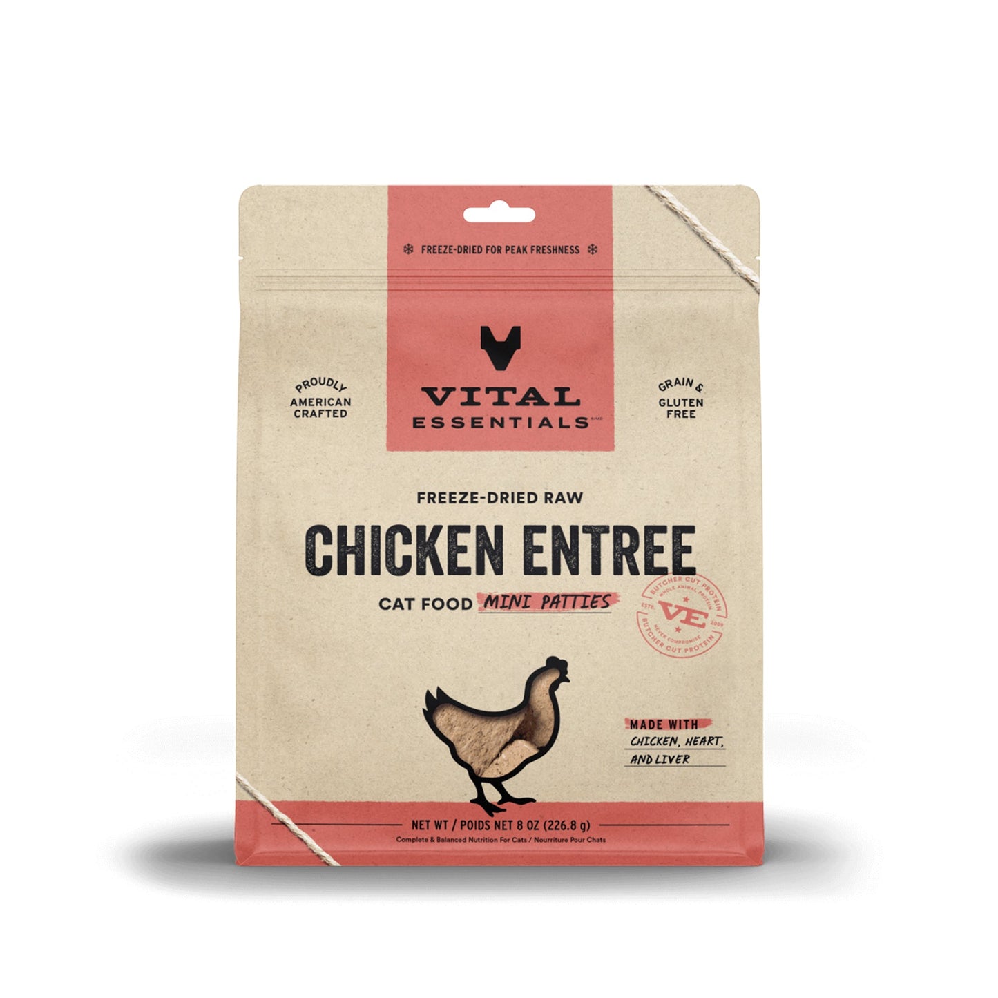 [3 for $96] Vital Essentials Mini Patties Chicken Entree Freeze Dried Raw Cat Food 8oz