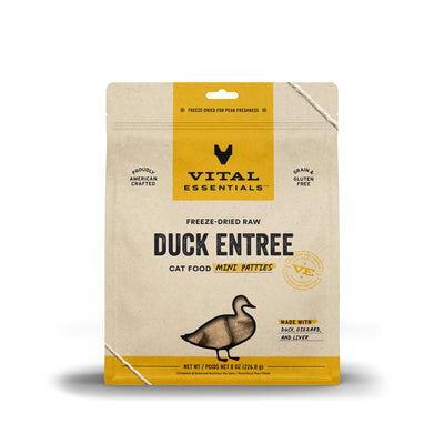 [3 for $114] Vital Essentials Mini Patties Duck Entree Freeze Dried Raw Cat Food 8oz