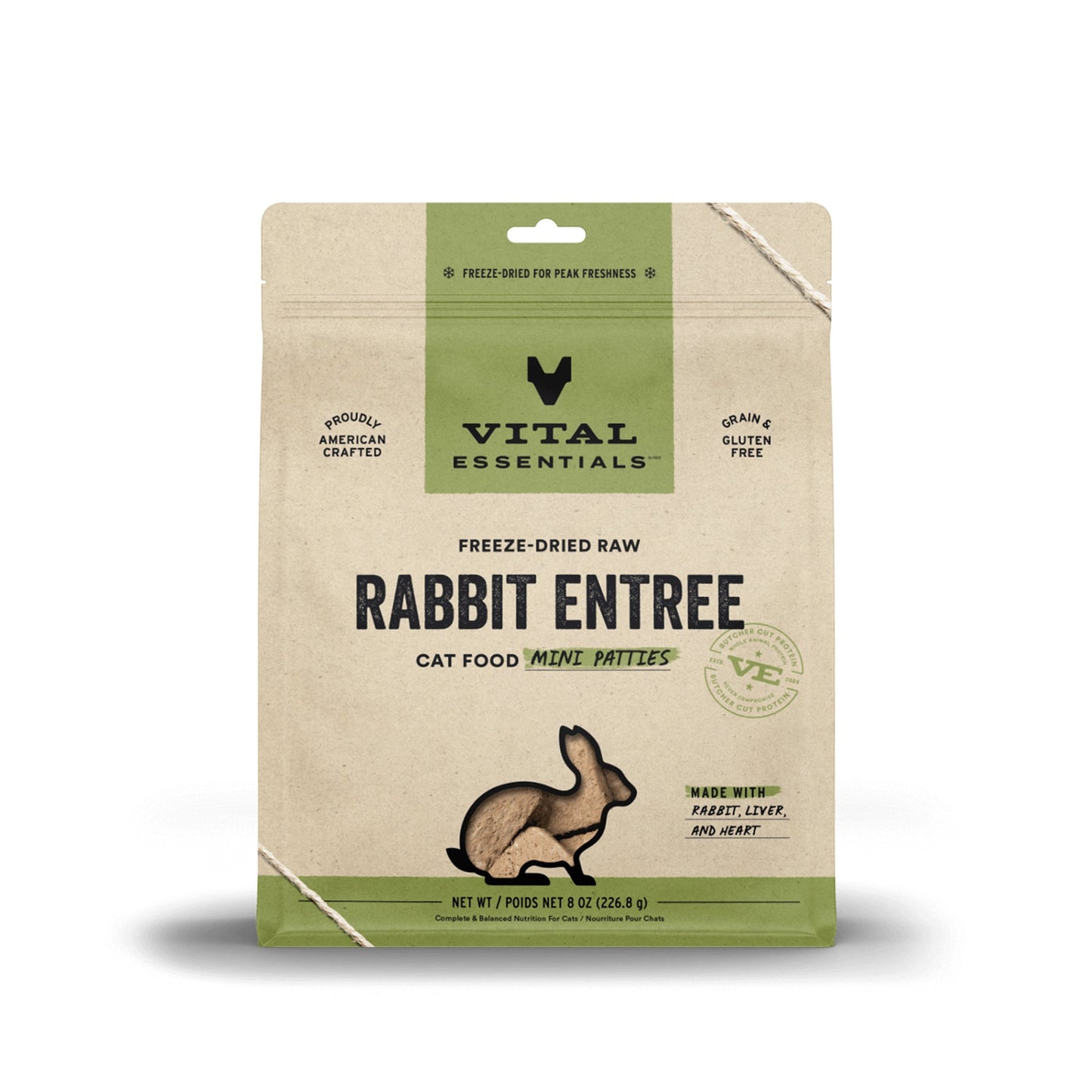 [3 for $135] Vital Essentials Mini Patties Rabbit Entree Freeze Dried Raw Cat Food 8oz