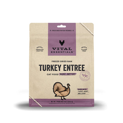 [3 for $96] Vital Essentials Mini Patties Turkey Entree Freeze Dried Raw Cat Food 8oz