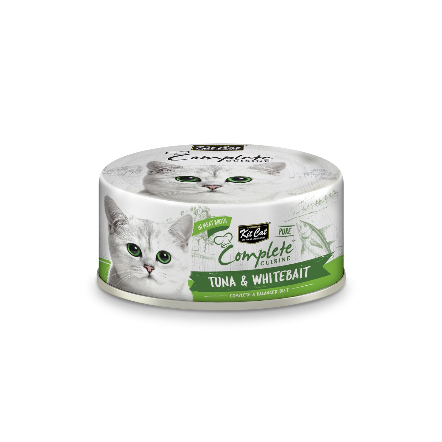 [As Low As $1.45 Each] Kit Cat Complete Cuisine Pure Tuna & Whitebait Wet Cat Canned Food 70g