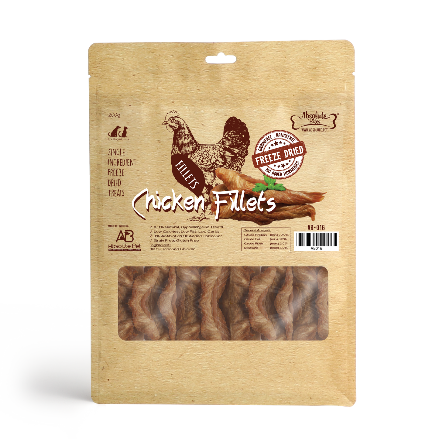 Absolute Bites Freeze Dried Chicken Fillet Dog & Cat Treats (Large Bag) 200g