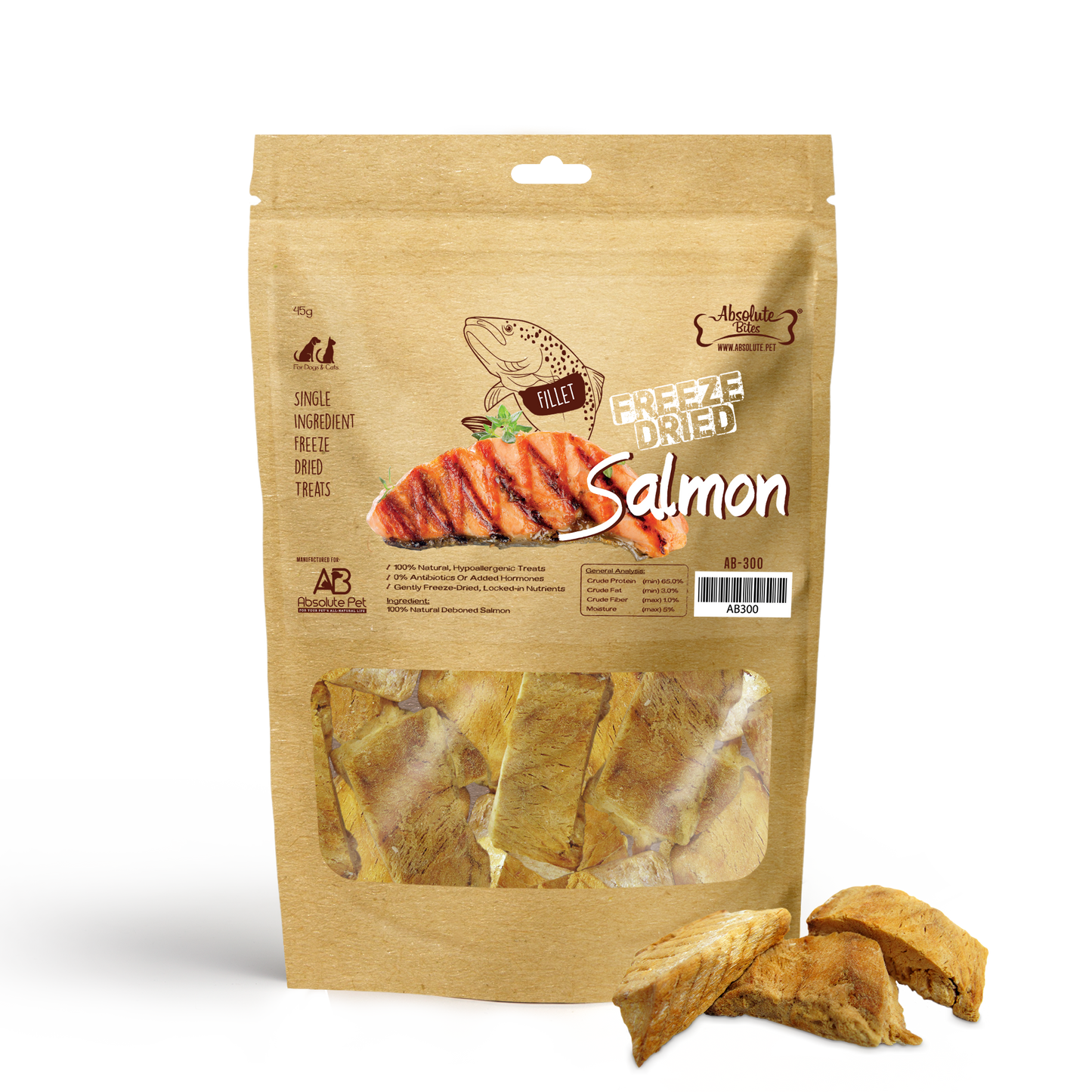 Absolute Bites Freeze Dried Salmon Dog & Cat Treats (Small Bag) 45g