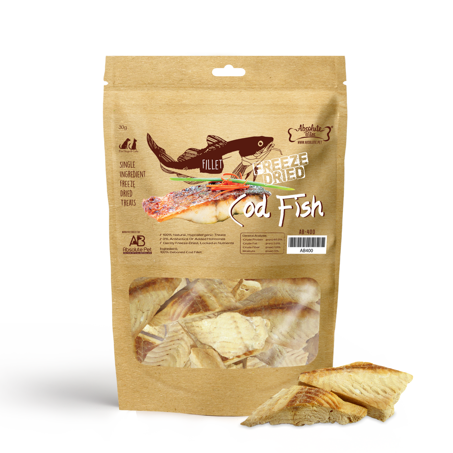 Absolute Bites Freeze Dried Cod Fish Dog & Cat Treats (Small Bag) 30g