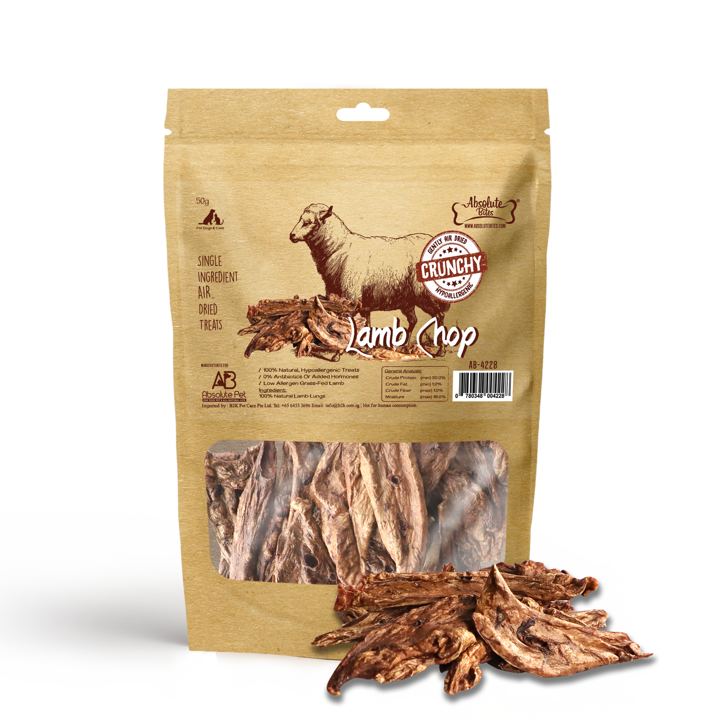 Absolute Bites Air Dried Lamb Chop Dog Treats (Small Bag) 50g