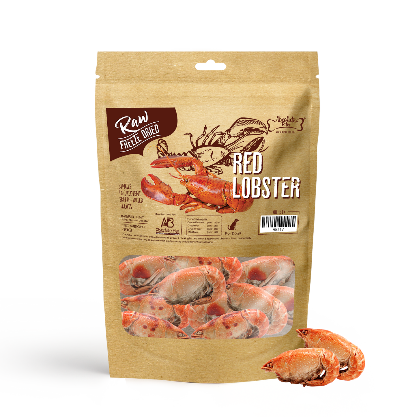 Absolute Bites Freeze Dried Red Lobster Dog & Cat Treats (Small Bag) 40g