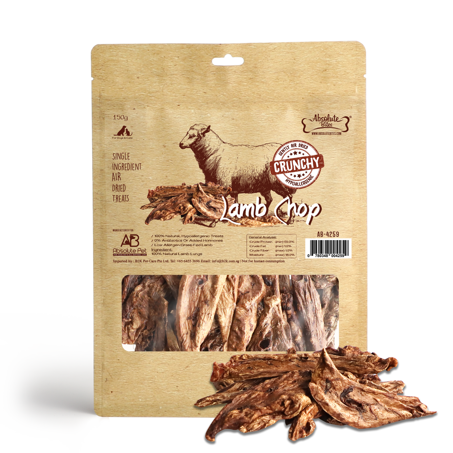 Absolute Bites Air Dried Lamb Chop Dog Treats (Large Bag) 150g