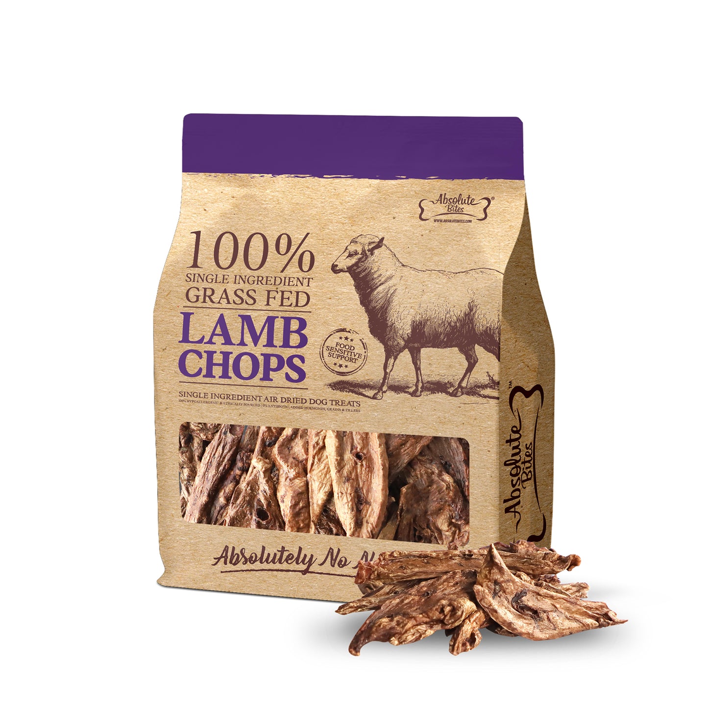 Absolute Bites Air Dried Lamb Chops Dog Treats (Large Bag) 150g