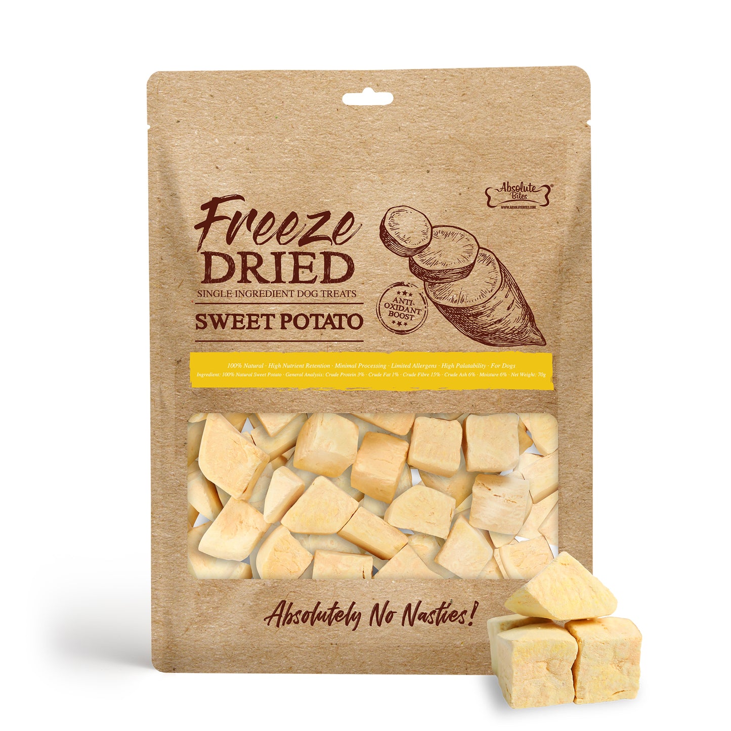 Absolute Bites Freeze Dried Sweet Potato Dog Treats 70g (Small Bag)