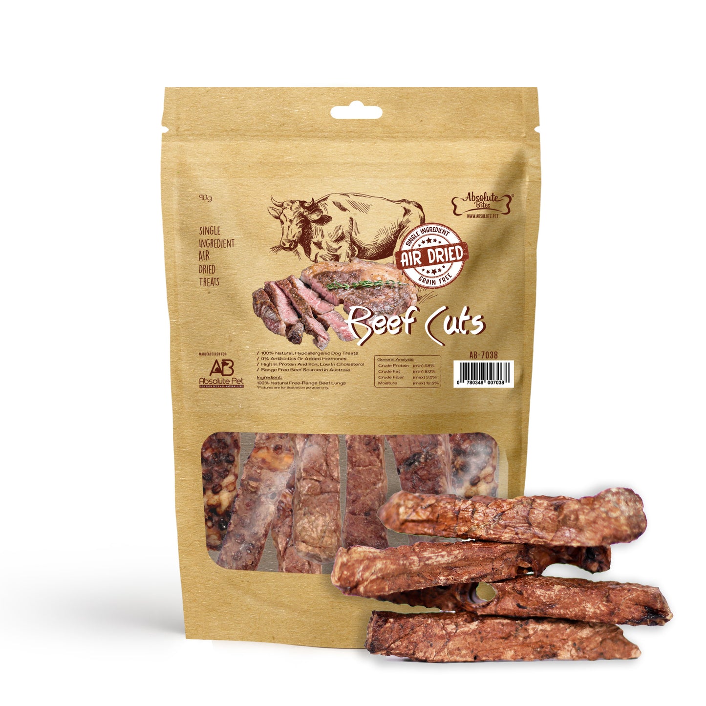 Absolute Bites Air Dried Beef Cuts Dog Treats (Small Bag) 90g