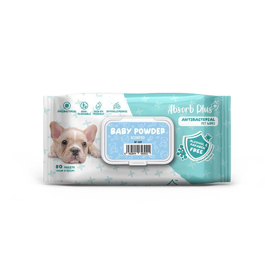 [As Low As $3.50 Each] Absorb Plus Baby Powder Antibacterial Pet Wipes 80s