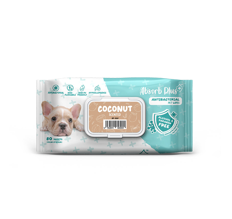 [As Low As $3.50 Each] Absorb Plus Coconut Antibacterial Pet Wipes 80s