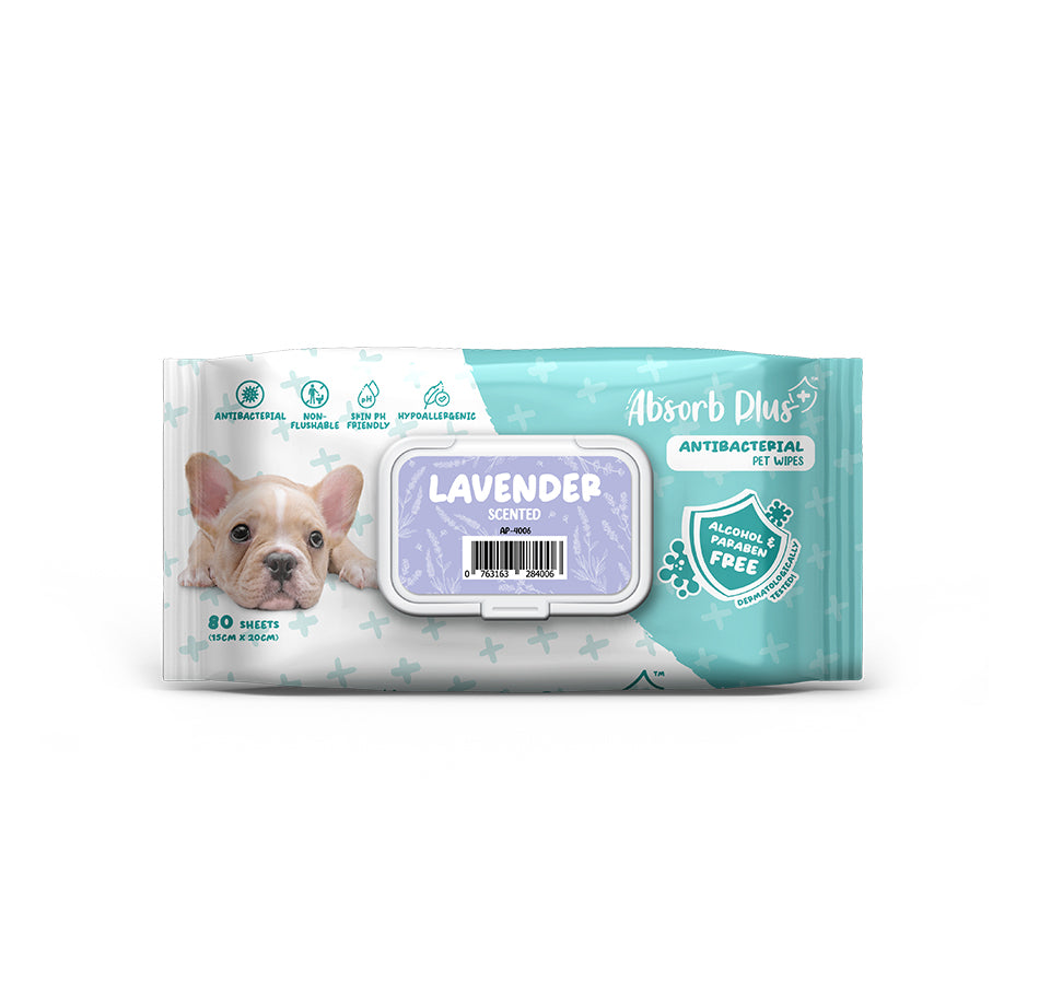 [As Low As $3.50 Each] Absorb Plus Lavender Antibacterial Pet Wipes 80s