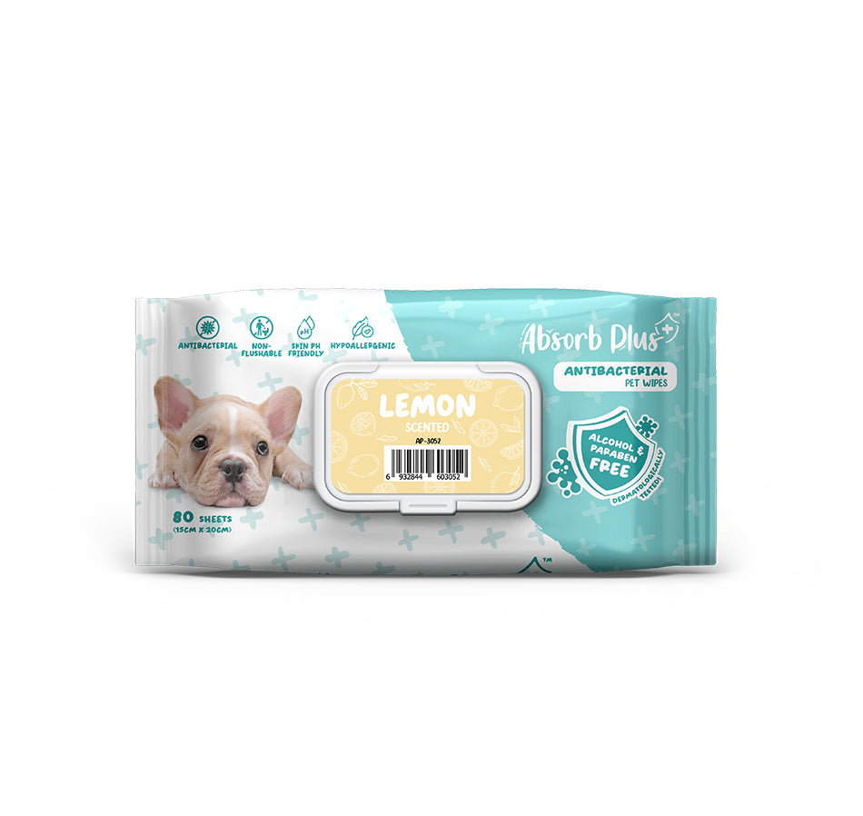 [As Low As $3.50 Each] Absorb Plus Lemon Antibacterial Pet Wipes 80s