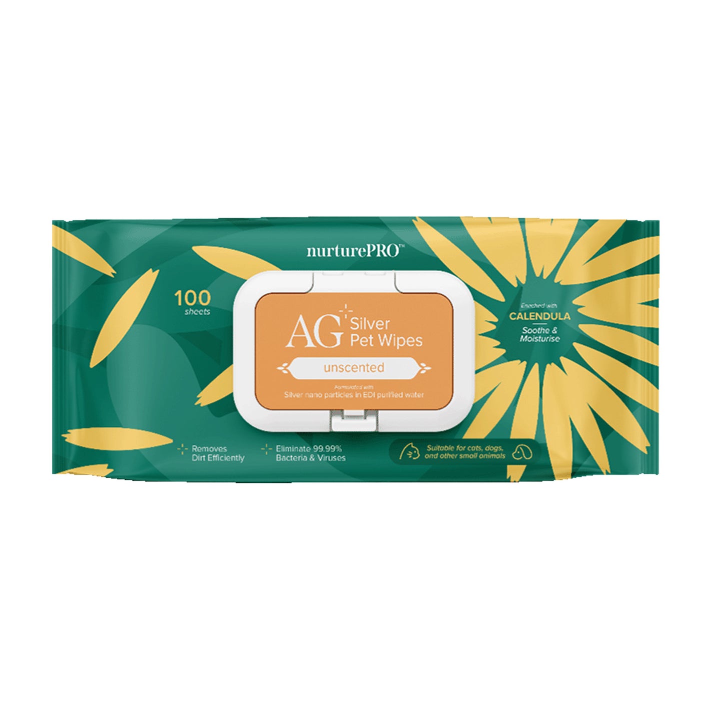 [As Low As $4.50 Each + FREE Dental Chew] Nurture Pro AG+ Silver Unscented Pet Wipes 100pcs