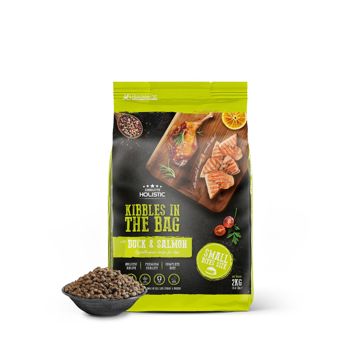 [Pet Expo Deal + FREE Wipes] Absolute Holistic Kibbles in the Bag Duck & Salmon Small Bites Dry Dog Food (2 Sizes)
