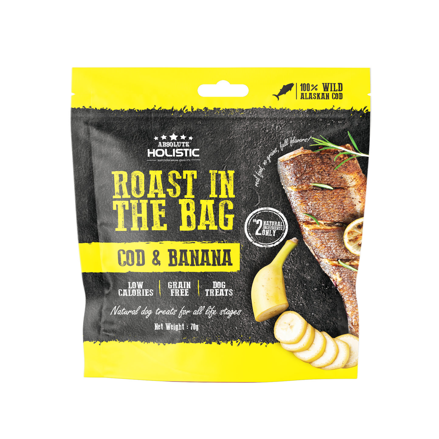 Absolute Holistic Roast In The Bag Cod & Banana Natural Dog Treats (2 Sizes)