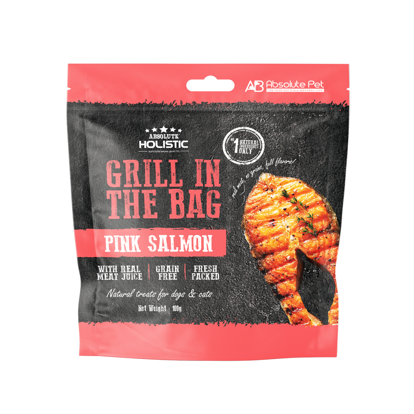 Absolute Holistic Grill In The Bag Pink Salmon Natural Treats for Dogs and Cats (2 Sizes)