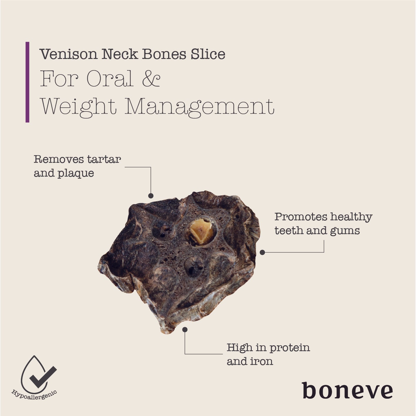 [Up to EXTRA 11% OFF] Boneve Free-Range Grass-Fed Venison Neck Bone Slice Air Dried Dog Treats 100g