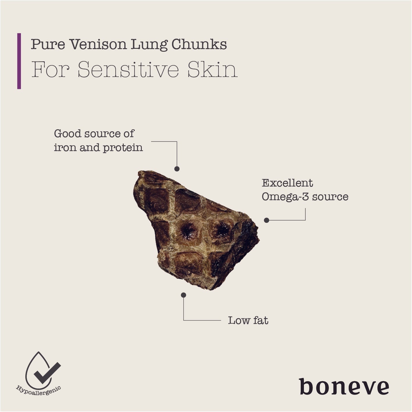 [Up to EXTRA 11% OFF] Boneve Free-Range Grass-Fed Venison Lung Chunks Air Dried Dog Treats 85g