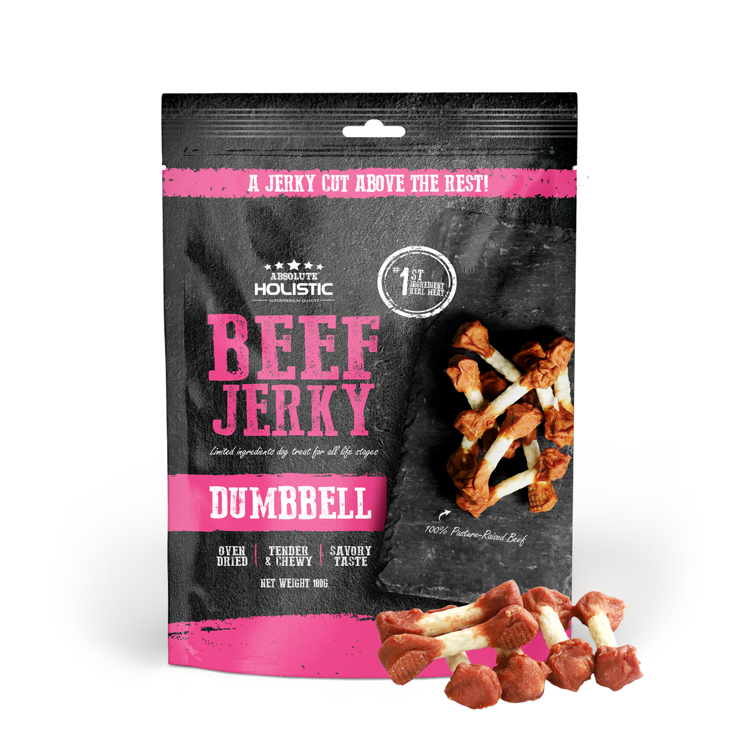 [Up to EXTRA 10% OFF] Absolute Holistic Grain-Free Beef Dumbell Jerky Treat for Dogs 100g