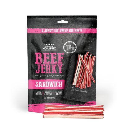 [Up to EXTRA 10% OFF] Absolute Holistic Grain-Free Beef & Whitefish Sandwich Jerky Treat for Dogs 100g