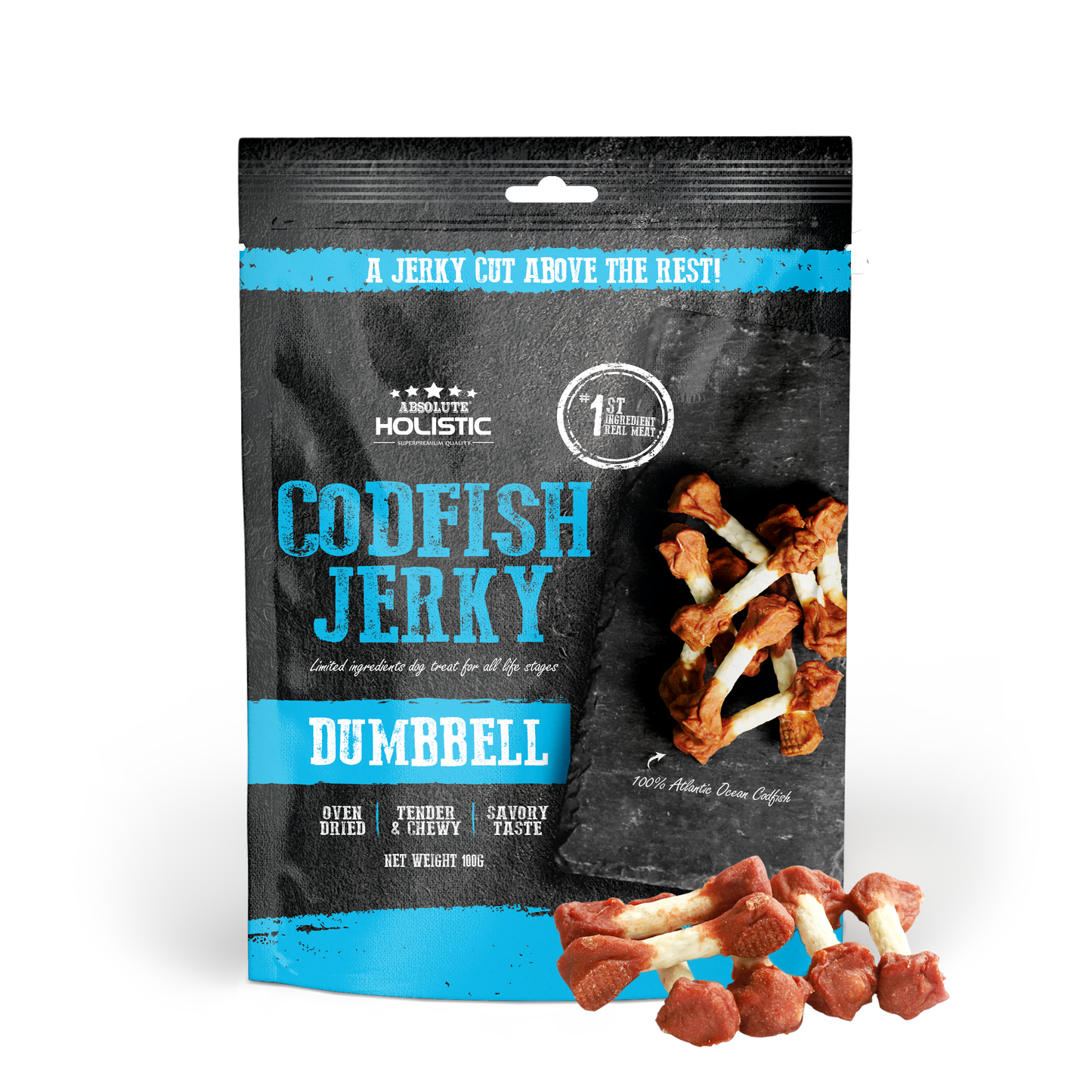 [Up to EXTRA 10% OFF] Absolute Holistic Grain-Free Codfish Dumbbell Jerky Treat for Dogs 100g