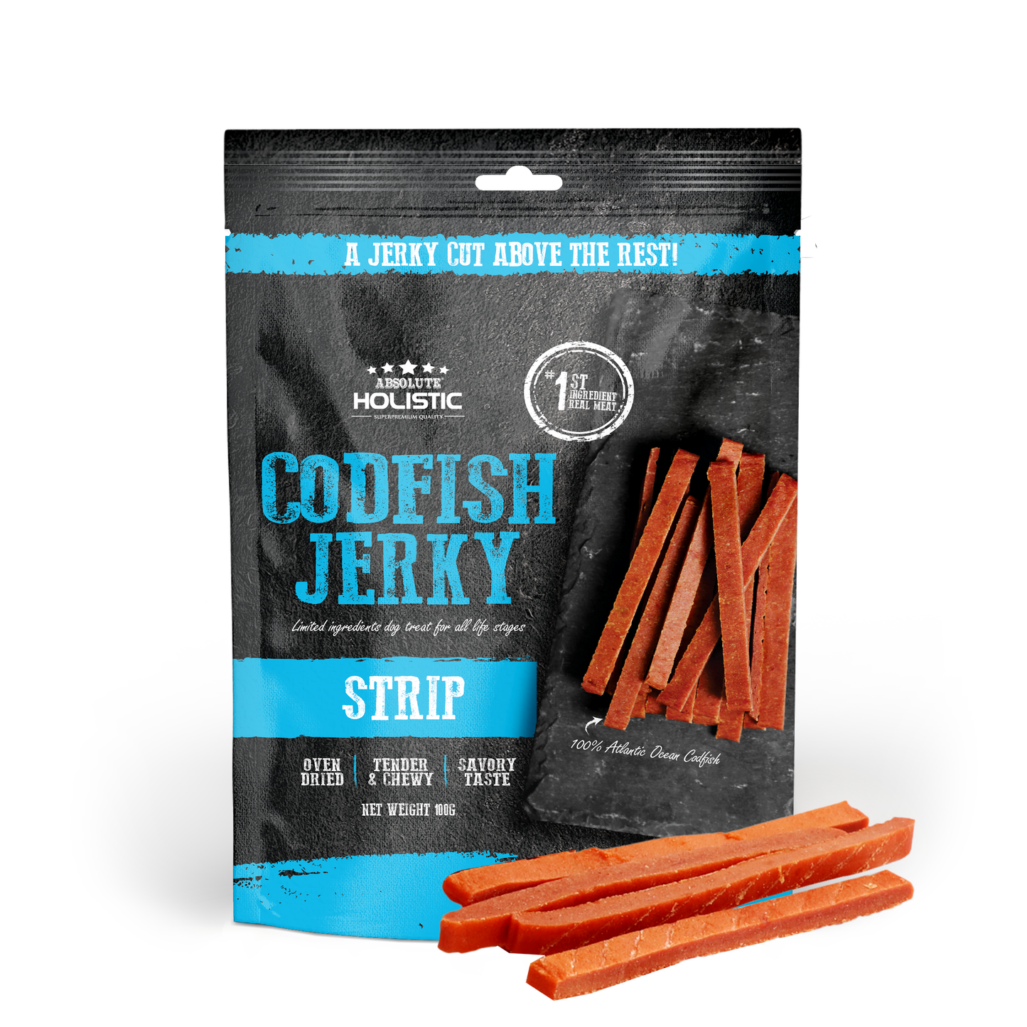 [Up to EXTRA 10% OFF] Absolute Holistic Grain-Free Codfish Loin Strip Jerky Treat for Dogs 100g