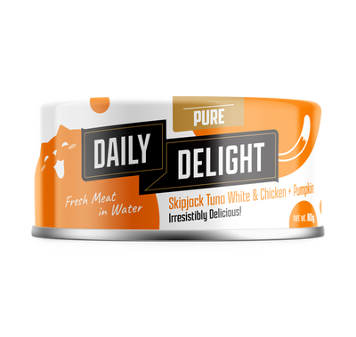 [As Low As $1.49 Each + FREE Happea Litter] Daily Delight Pure Skipjack Tuna White & Chicken with Pumpkin Cat Canned Food 80g