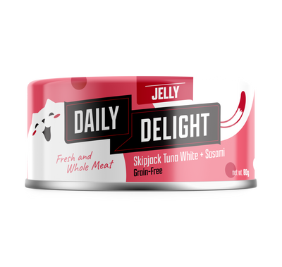 [As Low As $1.25 Each + FREE Happea Litter] Daily Delight Skipjack Tuna White with Sasami in Jelly Cat Canned Food 80g