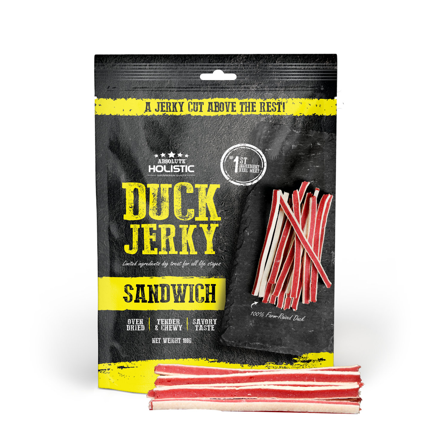 [Up to EXTRA 10% OFF] Absolute Holistic Grain-Free Duck & Whitefish Sandwich Jerky Treat for Dogs 100g