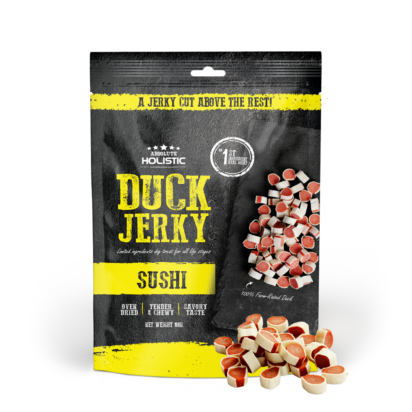 [Up to EXTRA 10% OFF] Absolute Holistic Grain-Free Duck & Whitefish Sushi Jerky Treat for Dogs 100g
