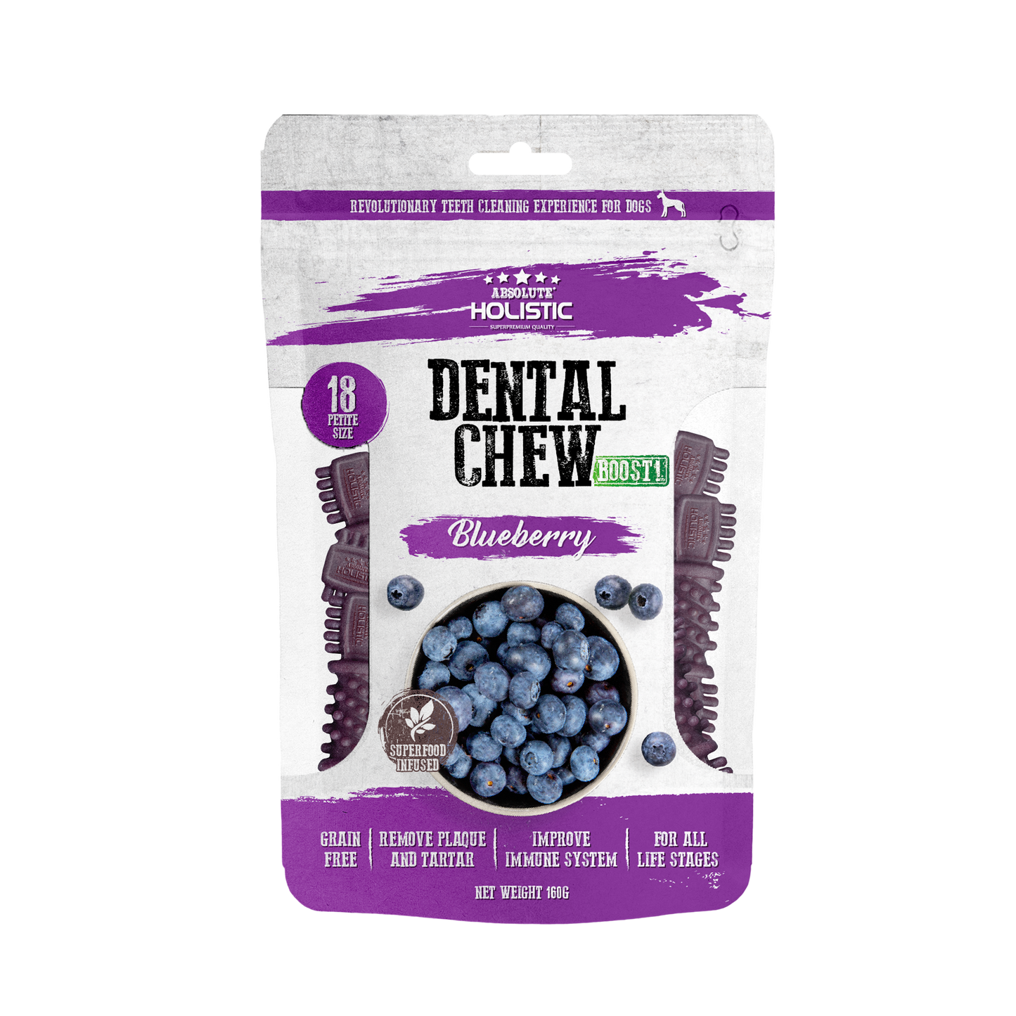 [As Low As $6 Each] Absolute Holistic Boost Blueberry Petite Dental Chew Value Pack for Dogs 160g
