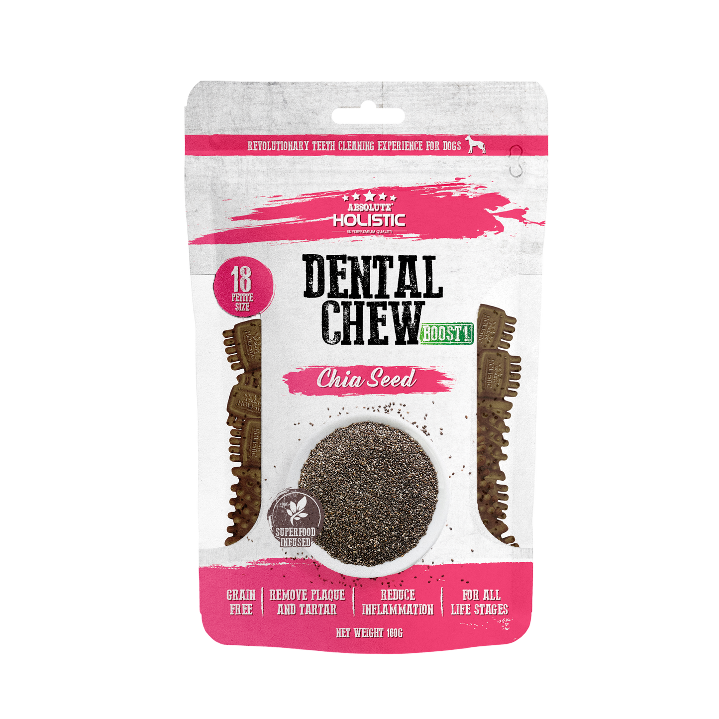 [As Low As $6 Each] Absolute Holistic Boost Chia Seed Petite Dental Chew Value Pack for Dogs 160g