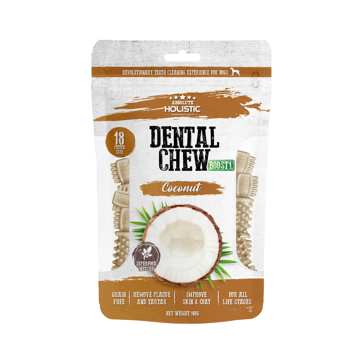 [As Low As $6 Each] Absolute Holistic Boost Coconut Petite Dental Chew Value Pack for Dogs 160g