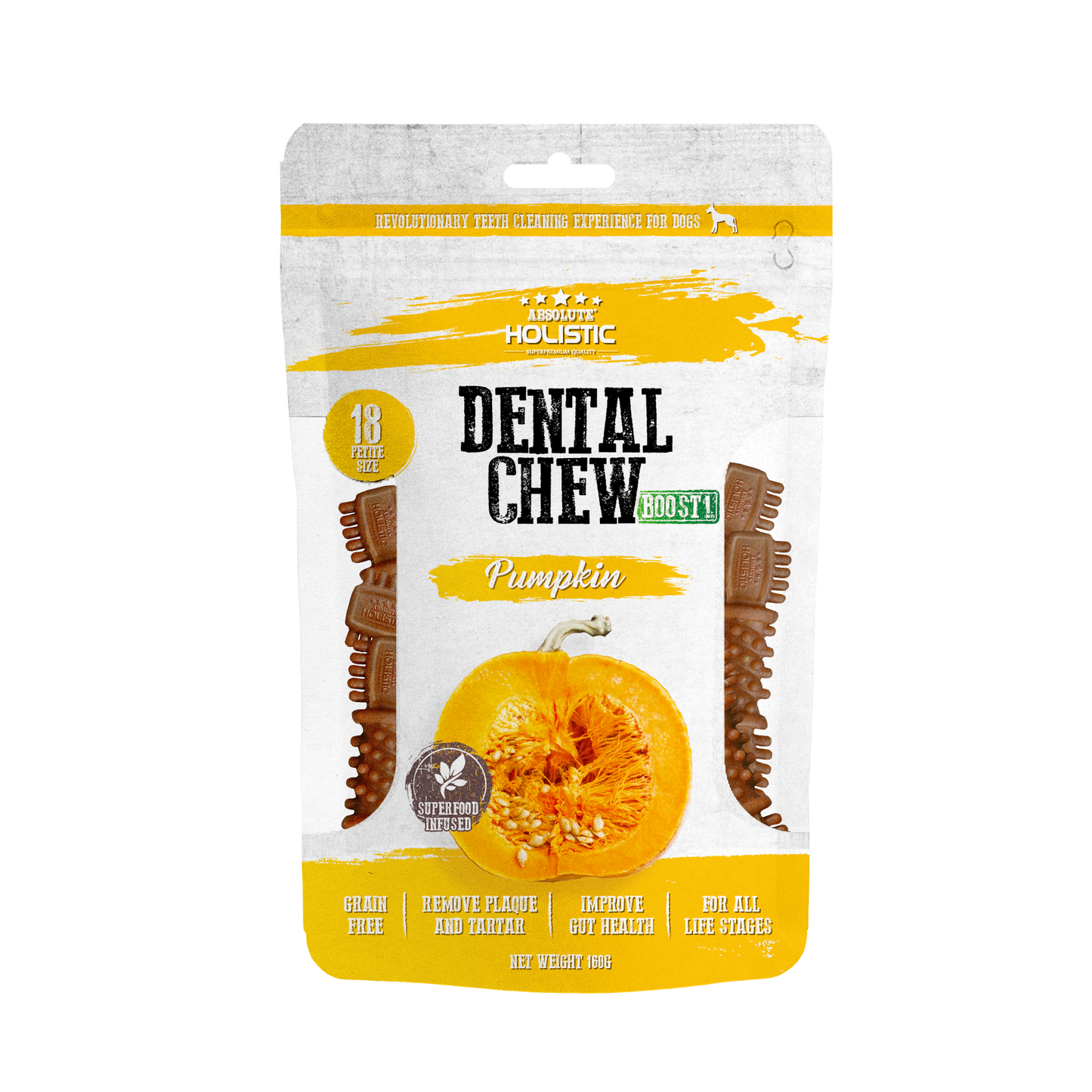 [As Low As $6 Each] Absolute Holistic Boost Pumpkin Petite Dental Chew Value Pack for Dogs 160g