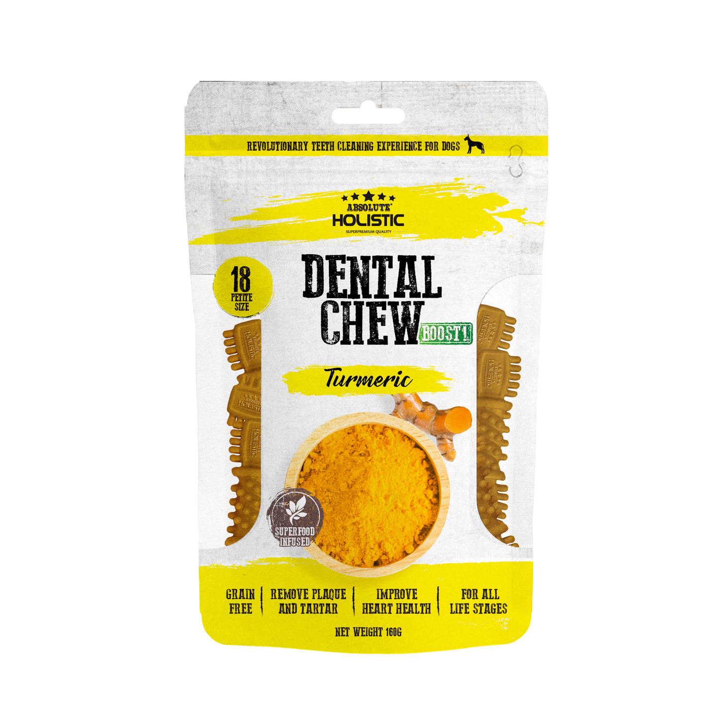 [As Low As $6 Each] Absolute Holistic Boost Turmeric Petite Dental Chew Value Pack for Dogs 160g